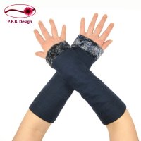 Linen Arm Warmers Navy Blue Lined